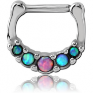 SURGICAL STEEL ROUND PRONG SET SYNTHETIC OPAL HINGED SEPTUM PIERCING