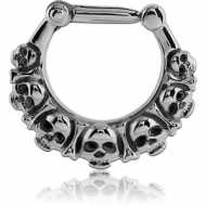 SURGICAL STEEL HINGED SEPTUM CLICKER - SKULL PIERCING