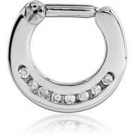 SURGICAL STEEL ROUND CHANNEL SET JEWELLED HINGED SEPTUM CLICKER PIERCING