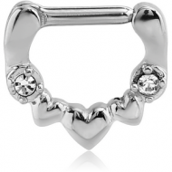 SURGICAL STEEL JEWELLED HINGED SEPTUM CLICKER - HEART PIERCING