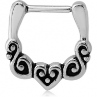 SURGICAL STEEL HINGED SEPTUM CLICKER - HEART PIERCING