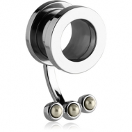 STAINLESS STEEL THREADED TUNNEL WITH SURGICAL STEEL TOP WITH SYNTHENIC PEARL PIERCING