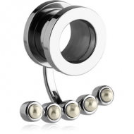 STAINLESS STEEL THREADED TUNNEL WITH SURGICAL STEEL TOP WITH SYNTHETIC PEARL PIERCING