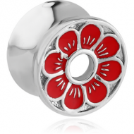SURGICAL STEEL DOUBLE FLARED TUNNEL WITH ENAMEL - FLOWER PIERCING