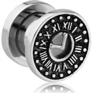 STAINLESS STEEL THREADED TUNNEL WITH SURGICAL STEEL TOP - VINTAGE ANALOG CLOCK PIERCING