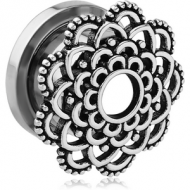 STAINLESS STEEL THREADED TUNNEL WITH SURGICAL STEEL TOP - FLOWER FILIGREE PIERCING