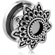 STAINLESS STEEL THREADED TUNNEL WITH SURGICAL STEEL TOP - FLOWER FILIGREE PIERCING