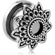 STAINLESS STEEL THREADED TUNNEL WITH SURGICAL STEEL TOP - FLOWER FILIGREE