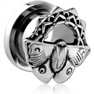 STAINLESS STEEL THREADED TUNNEL WITH SURGICAL STEEL TOP - MOTH FILIGREE