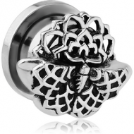 STAINLESS STEEL THREADED TUNNEL WITH SURGICAL STEEL TOP - MOTH FILIGREE