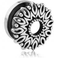 STAINLESS STEEL THREADED TUNNEL WITH SURGICAL STEEL TOP - FLOWER FILIGREE PIERCING