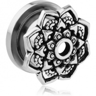 STAINLESS STEEL THREADED TUNNEL WITH SURGICAL STEEL TOP - FLOWER FILIGREE