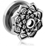 STAINLESS STEEL THREADED TUNNEL WITH SURGICAL STEEL TOP - FLOWER FILIGREE PIERCING