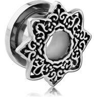 STAINLESS STEEL THREADED TUNNEL WITH SURGICAL STEEL TOP - STAR FILIGREE PIERCING