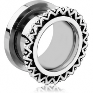 STAINLESS STEEL THREADED TUNNEL WITH RHODIUM PLATED BRASS TOP - FLOWER FILIGREE PIERCING