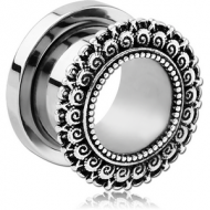 STAINLESS STEEL THREADED TUNNEL WITH RHODIUM PLATED BRASS TOP - FLOWER FILIGREE