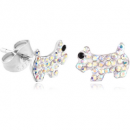 SURGICAL STEEL VALUE JEWELLED DOG EAR STUDS PAIR