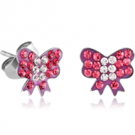 SURGICAL STEEL VALUE JEWELLED BOW EAR STUDS PAIR