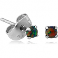 SURGICAL STEEL ROUND SYNTHETIC OPAL PRONG SET JEWELLED EAR STUDS PAIR