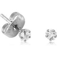 SURGICAL STEEL FLOWER PRONG SET JEWELLED EAR STUDS PAIR