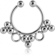 SURGICAL STEEL FAKE SEPTUM RING - 9 BALLS AND 2 RINGS PIERCING