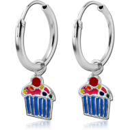 STERLING SILVER 925 HOOP EARRING WITH ENAMEL - CUPCAKE