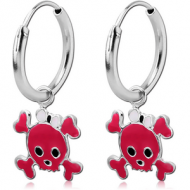 STERLING SILVER 925 HOOP EARRING WITH ENAMEL - SKULL