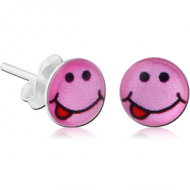 STERLING SILVER 925 EAR STUDS PAIR - CHEEKY FACE