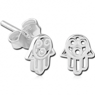 STERLING SILVER 925 EAR STUDS PAIR - HAMSA