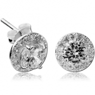 STERLING SILVER 925 JEWELLED EAR STUDS PAIR - CIRCLE