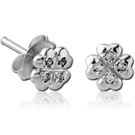 STERLING SILVER 925 JEWELLED EAR STUDS PAIR - FOUR HEARTS