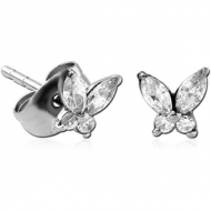 STERLING SILVER 925 JEWELLED EAR STUDS PAIR - BUTTEFLY