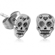 STERLING SILVER 925 EAR STUDS PAIR - FANCY SKULL