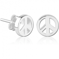 STERLING SILVER 925 EAR STUDS PAIR - PEACE SIGN