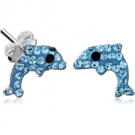 STERLING SILVER 925 CRYSTALINE EAR STUDS PAIR - DOLPHIN