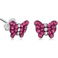 STERLING SILVER 925 CRYSTALINE EAR STUDS PAIR - BUTTERFLY PIERCING