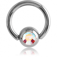 SURGICAL STEEL SWAROVSKI CRYSTAL JEWELLED SLAVE BALL WITH BALL CLOSURE RING PIERCING