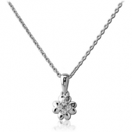 STERLING SILVER 925 JEWELLED NECKLACE WITH PENDANT - FLOWER