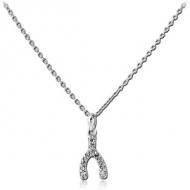 STERLING SILVER 925 JEWELLED NECKLACE WITH PENDANT - WISH BONE