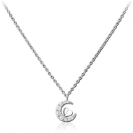 STERLING SILVER 925 JEWELLED NECKLACE WITH PENDANT - CRESCENT