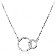 STERLING SILVER 925 NECKLACE WITH JEWELLED PENDANT - TWO CIRCLE