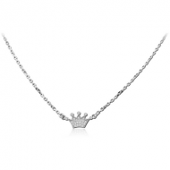 STERLING SILVER 925 JEWELLED NECKLACE WITH PENDANT - CROWN