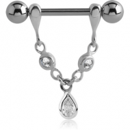 STERLING SILVER 925 JEWELLED CHAIN NIPPLE STIRRUP PIERCING