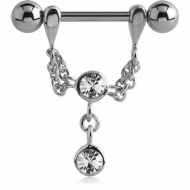 STERLING SILVER 925 JEWELLED CHAIN NIPPLE STIRRUP PIERCING