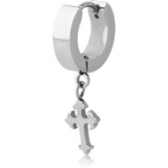 STAINLESS STEEL HUGGIES PAIR WITH DANGLING CROSS