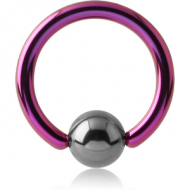 ANODISED TITANIUM BALL CLOSURE RING WITH SURGICAL STEEL BALL PIERCING
