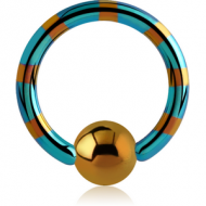 ANODISED TWO TONE TITANIUM BALL CLOSURE RING WITH DARK BLUE BALL