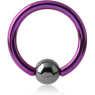 ANODISED TITANIUM BALL CLOSURE RING WITH HEMATITE BALL