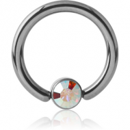 TITANIUM BALL CLOSURE RING WITH JEWELLED DISC