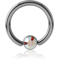 TITANIUM BALL CLOSURE RING WITH OPTIMA CRYSTAL JEWELLED DISC PIERCING